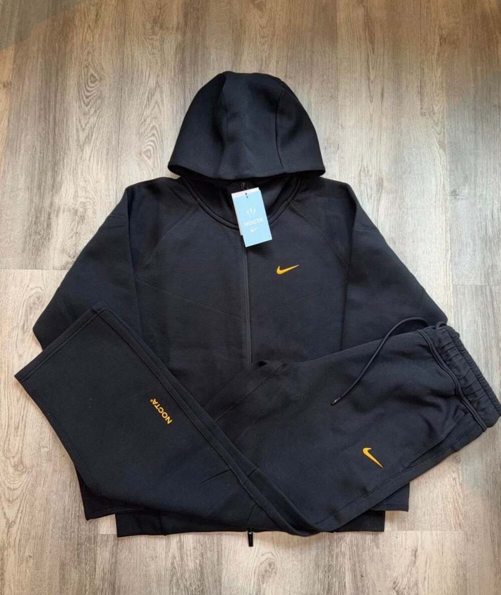Nike NOCTA Tech Fleece Full-Zip Hoodie and Sweatpants Tracksuit Set Black Yellow